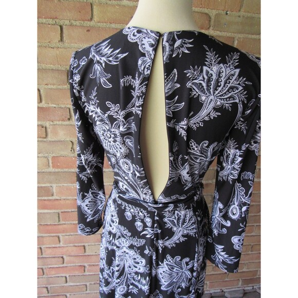 Anne Klein Paisley Midi Dress Size 4 Floral 3/4 Sleeve Jersey Tie Waist Wrap - Picture 4 of 16